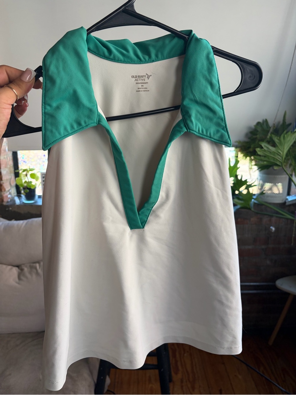 Old Navy PowerSoft Sleeveless Polo Top 3X White Green Tennis Golf